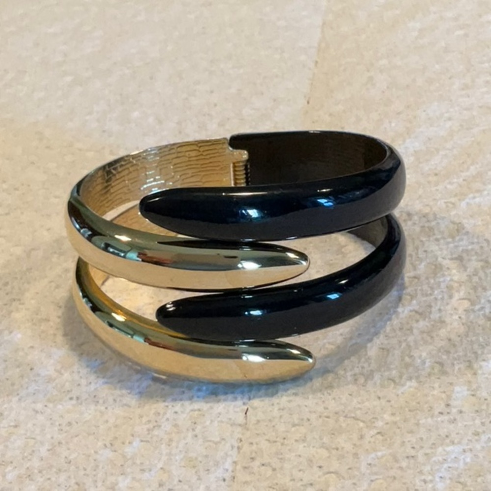 Black and Gold Tone Clamper Style Metal Bracelet Contemporary